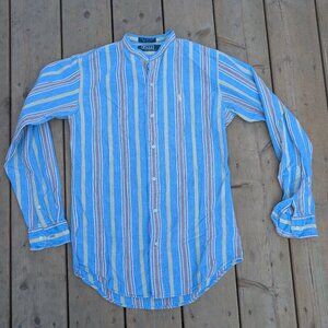 Polo by Ralph Lauren Button-Up Shirt Men's L Blue Striped Collared Casual Cotton